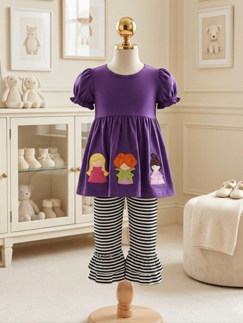 Abby & Evie Hocus Pocus 2pc Outfit With Stripped Ruffle Pants